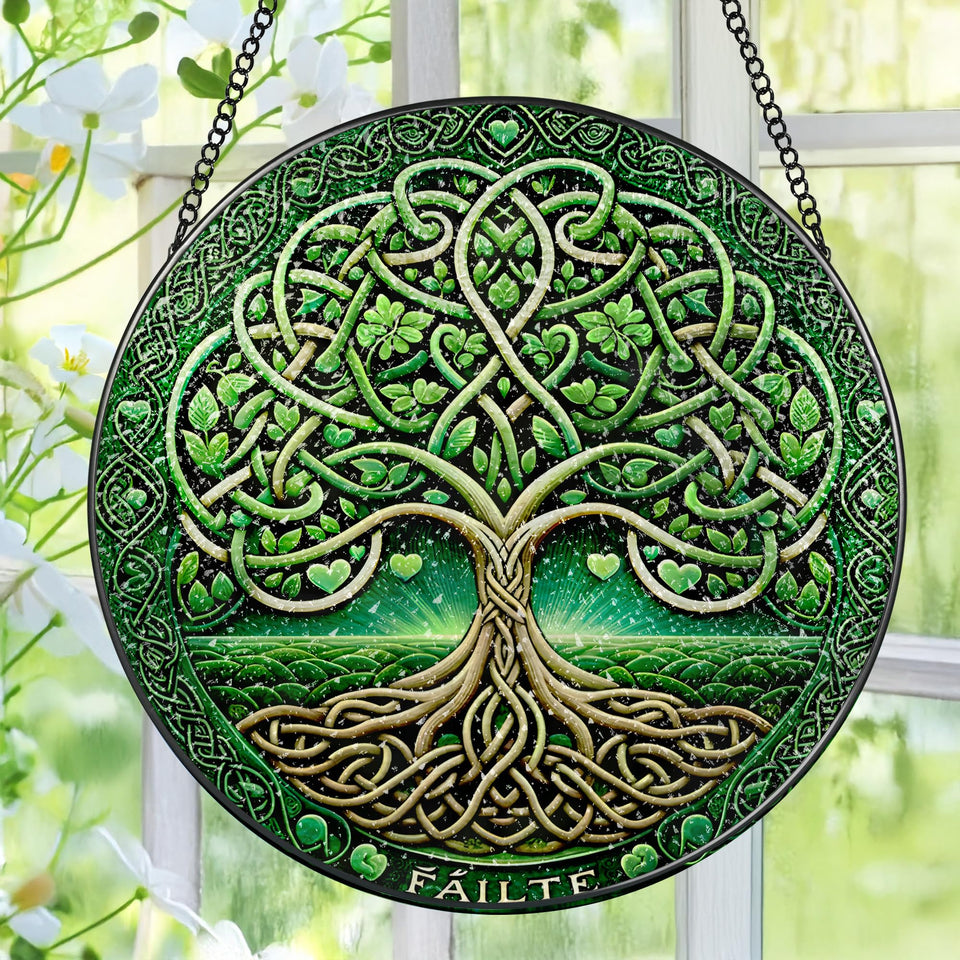 Pauyadu Tree of Life suncatcher 8in close-up shows vibrant rainbow light