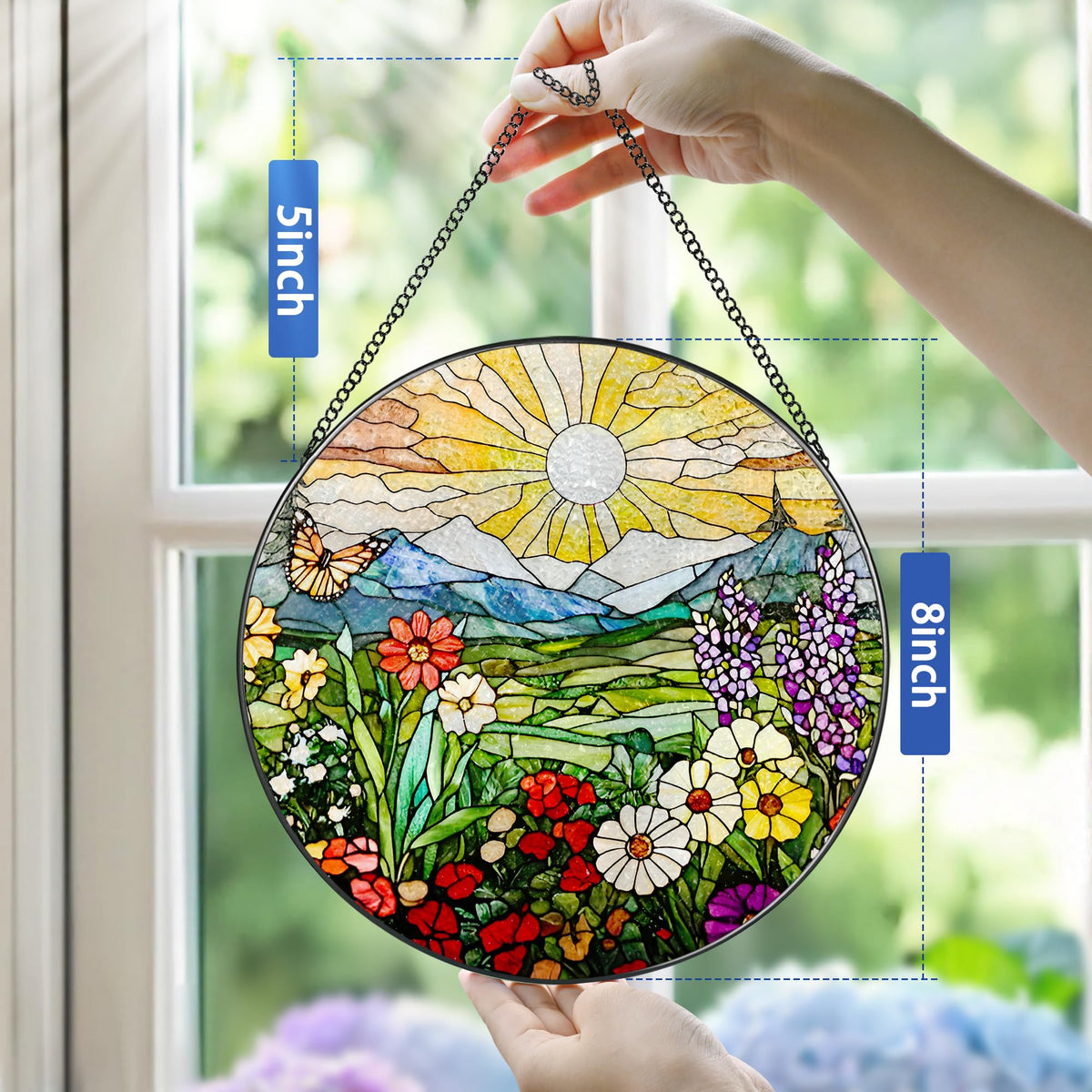 Pauyadu UV-printed three-dimensional pattern on stained-glass suncatcher.
