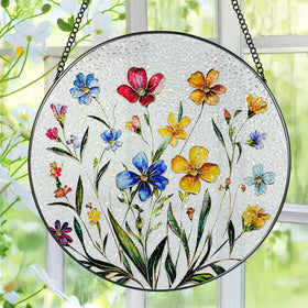 Pauyadu Wildflower stained glass suncatcher 8-inch, captures rainbow light in sunlit windows