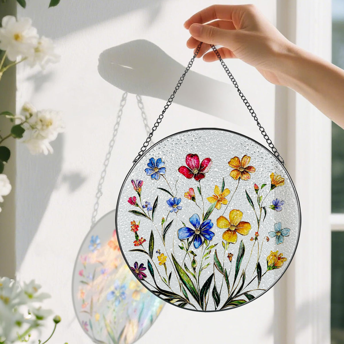 Pauyadu Wildflower stained glass suncatcher window hanging adds artistic glow
