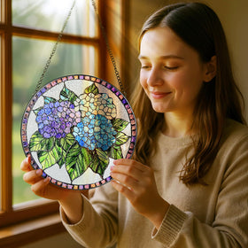 Pauyadu blue hydrangea suncatcher adds colorful shadows to any room