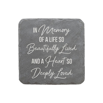 Pavilion Gift Company Life So Beautifully Lived stone, front view, durable outdoor memorial decor.