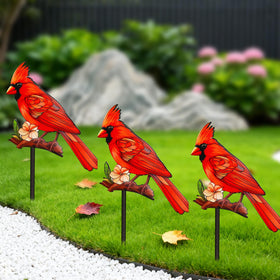 Pawatee cardinal garden stake withstands weather for long-lasting display.