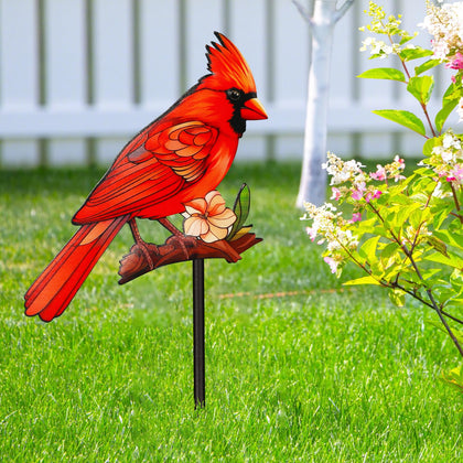 Pawatee cardinal garden stake vibrant red design enhances outdoor charm.