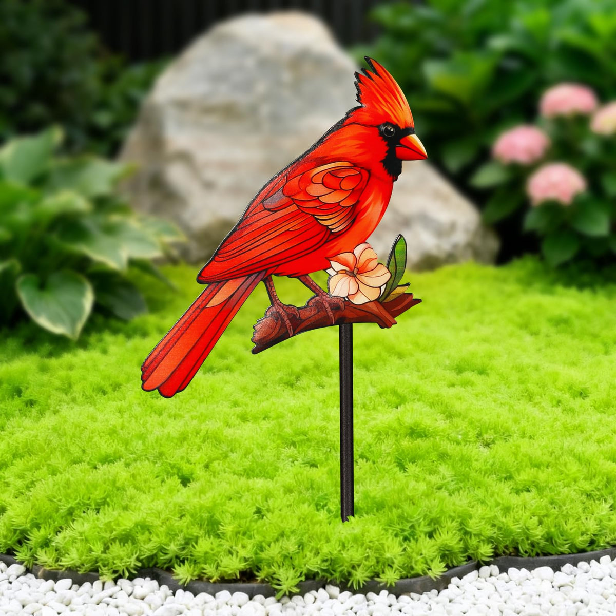 Pawatee decorative cardinal yard stake adds color and whimsy to your garden.