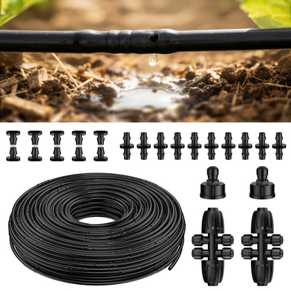 Pawfly 200ft drip tubing with built-in emitters for even irrigation.