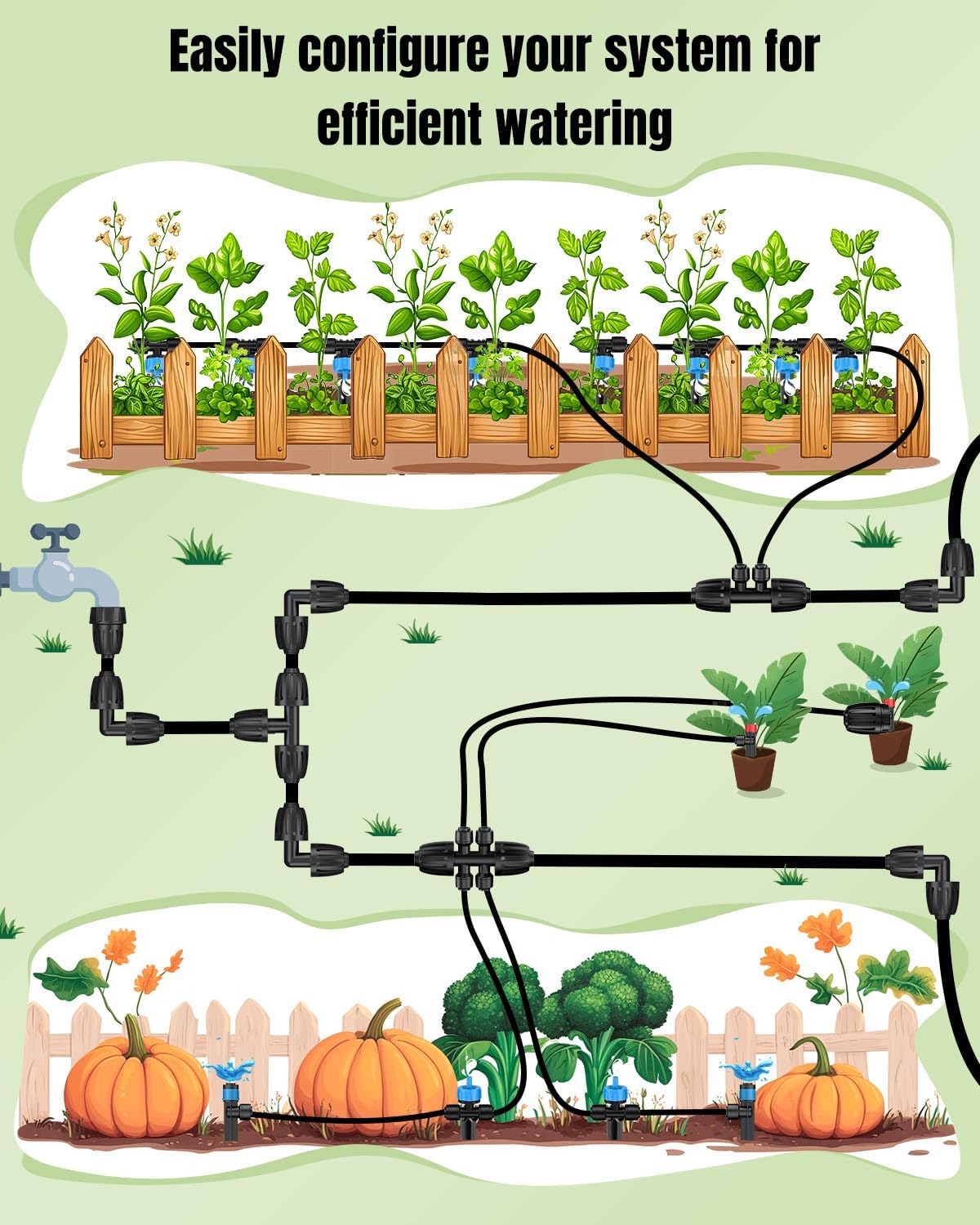 Pawfly garden irrigation system components help deliver consistent moisture to thriving plants.