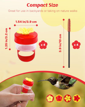 Pawfly hummingbird feeder featuring bright red and yellow flowers in garden setting