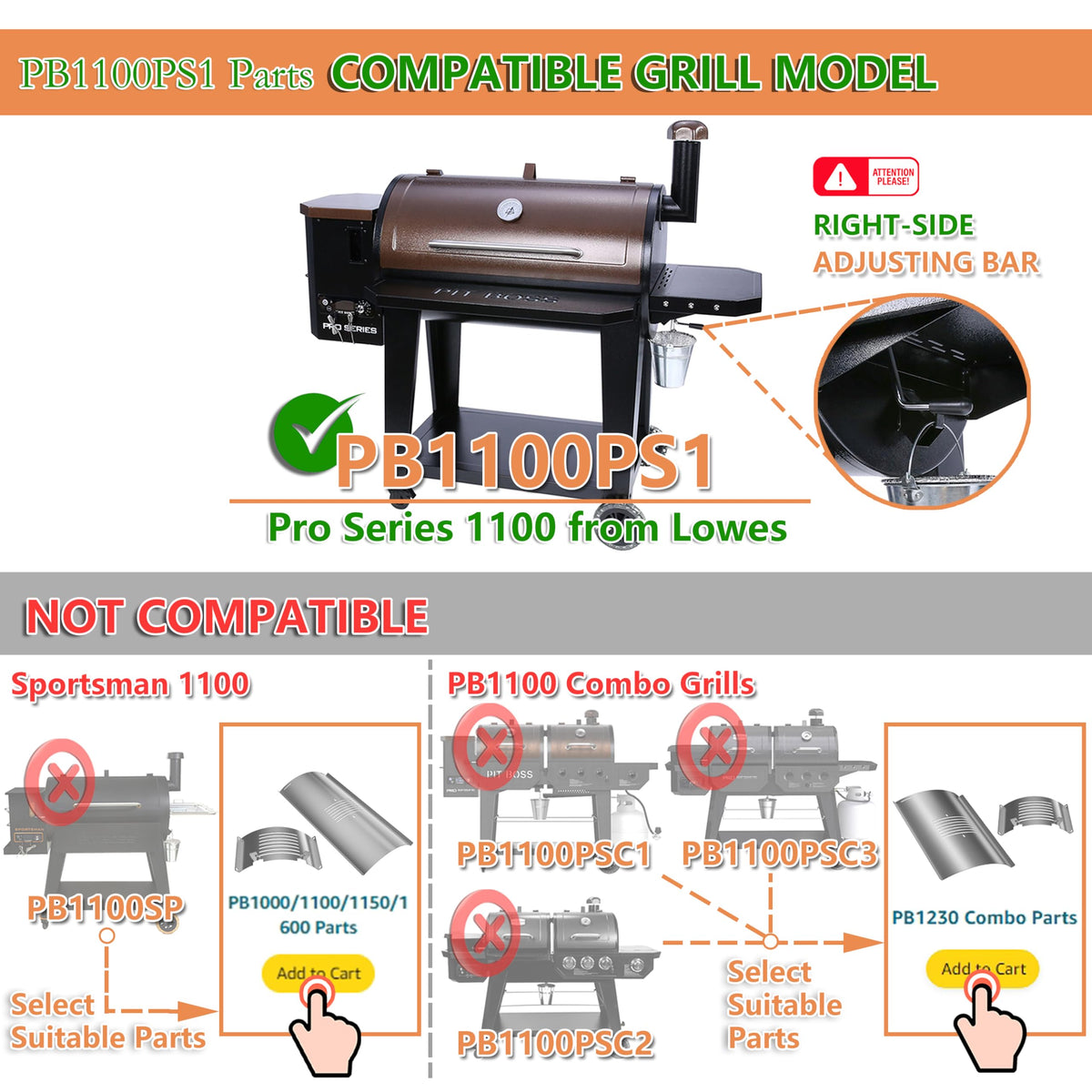 Pawsible flame broiler bottom kit for PB1100PS1 supports even heat distribution