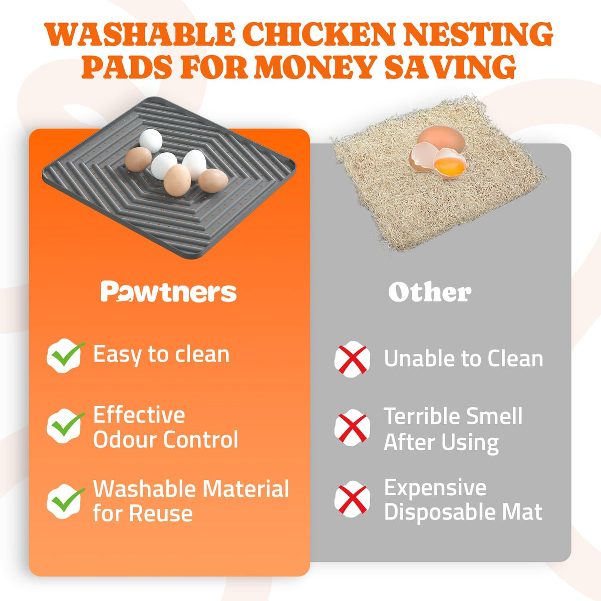 Pawtners 12x12 nesting pads fit standard boxes and cushion eggs during laying.