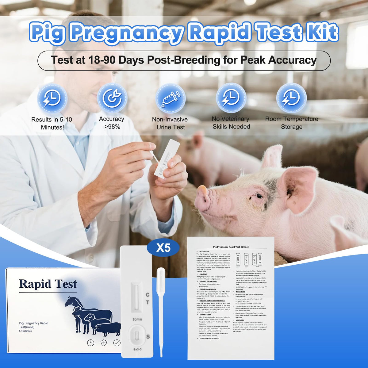 PawsXfun pig pregnancy test strip with disposable drops for easy on-site use.