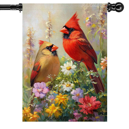 PAXMATE Spring Cardinal Flag front view highlights bright garden display and double-sided readability