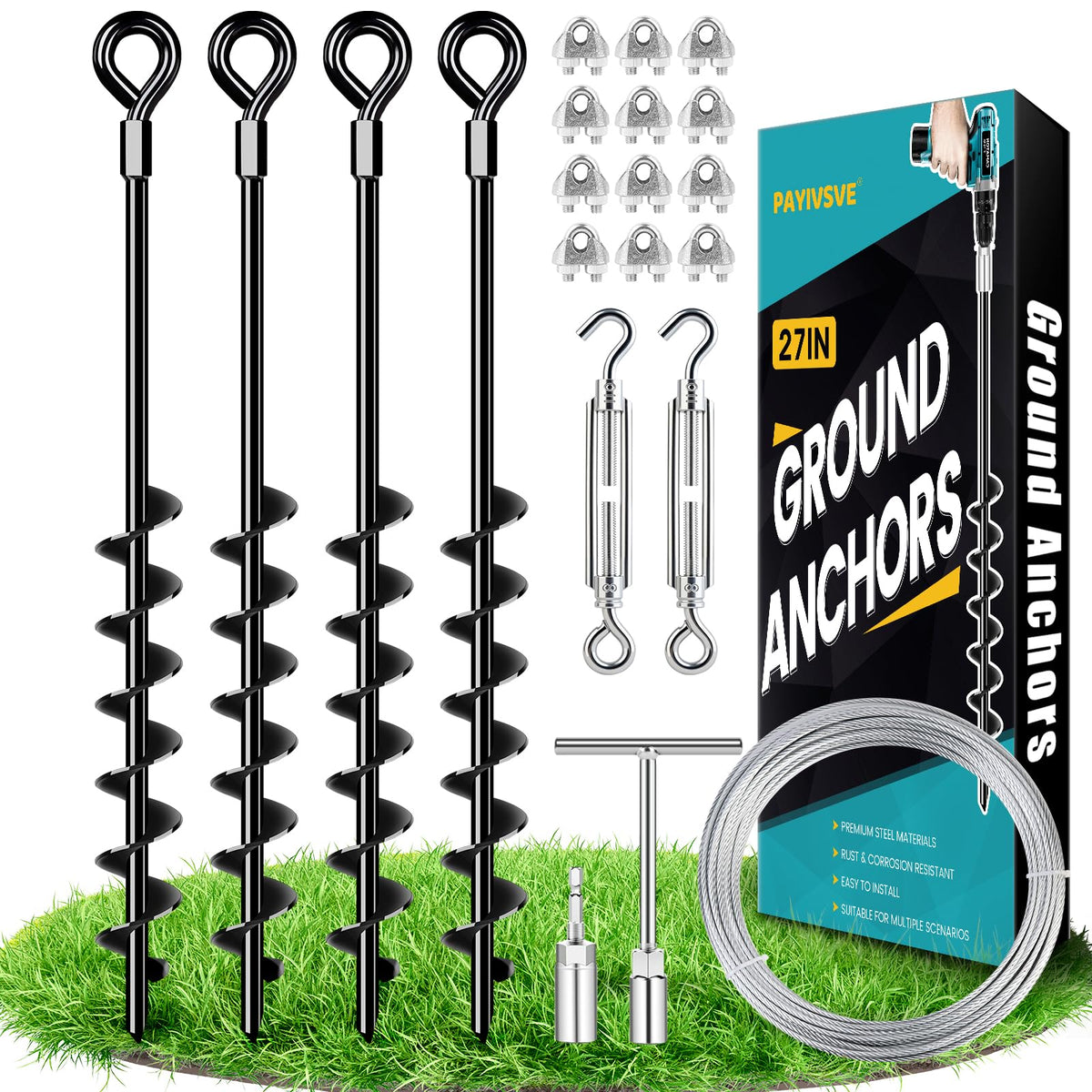 Payivsve 27-inch ground anchor kit provides strong footing for sheds in windy conditions.