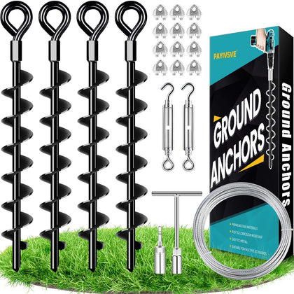 Payivsve ground anchors with spiral blades for strong soil grip and stability