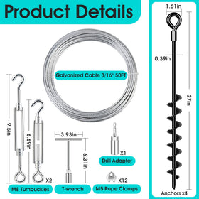 Payivsve turnbuckles let you adjust length quickly for easy setup and disassembly.