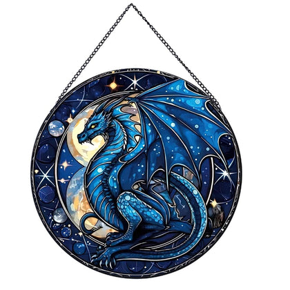 Payutou Celestial Dragon Suncatcher front view, vibrant stained glass colors for sunny windows.