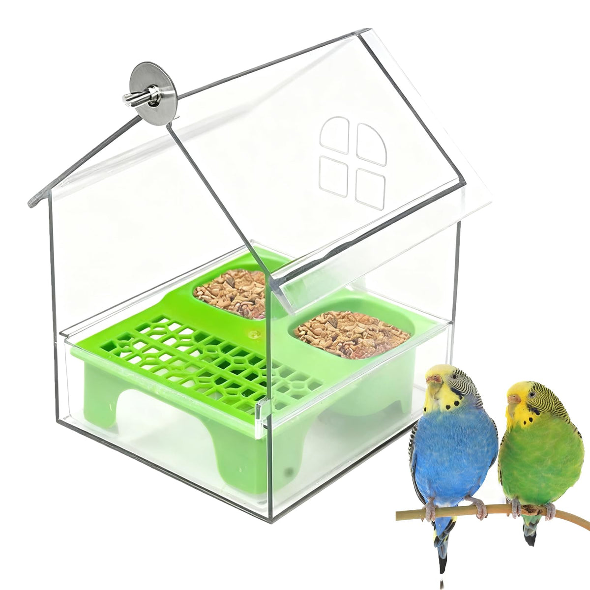 Pcmursal pull-out external feeder drawer showing easy refill capability for birds