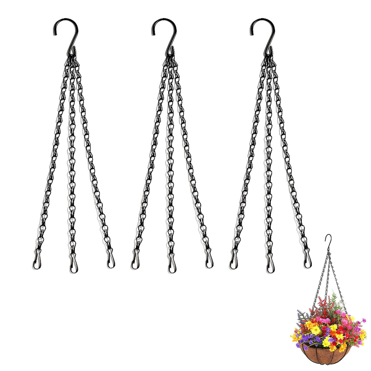 PCTC three-pack 18-inch hanging basket chain with sturdy iron construction for outdoor use