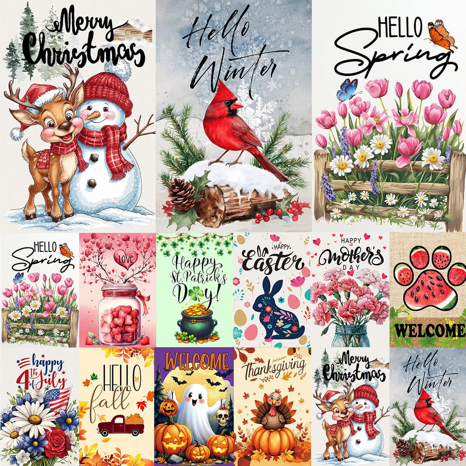 Pdallatell seasonal flag set displayed on a porch for year-round curb appeal