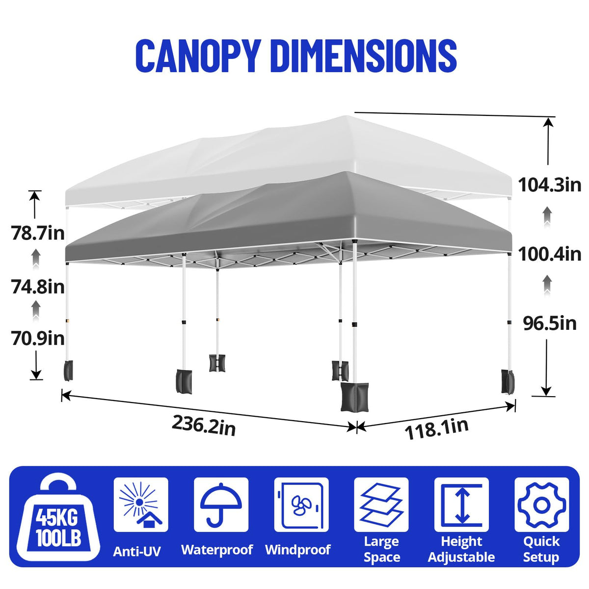 PeakPursuit 10x20 canopy top shields guests from sun with durable construction