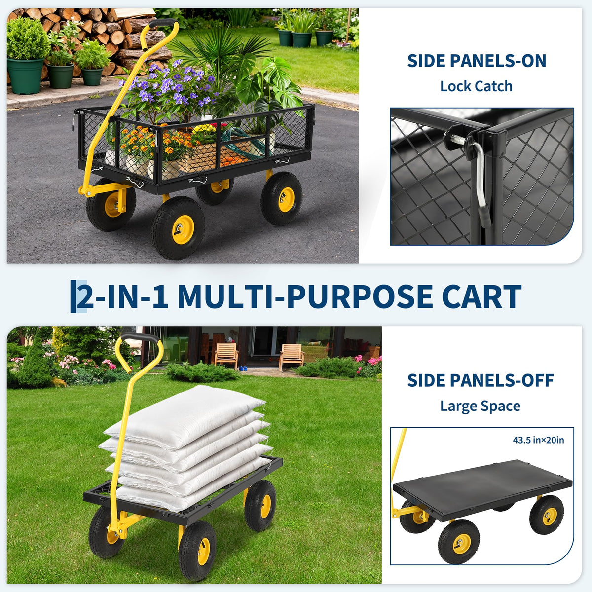 PeakPursuit 900lbs cart removable sides enable quick configuration changes.