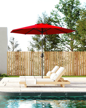 PeakPursuit red umbrella complements any outdoor space.