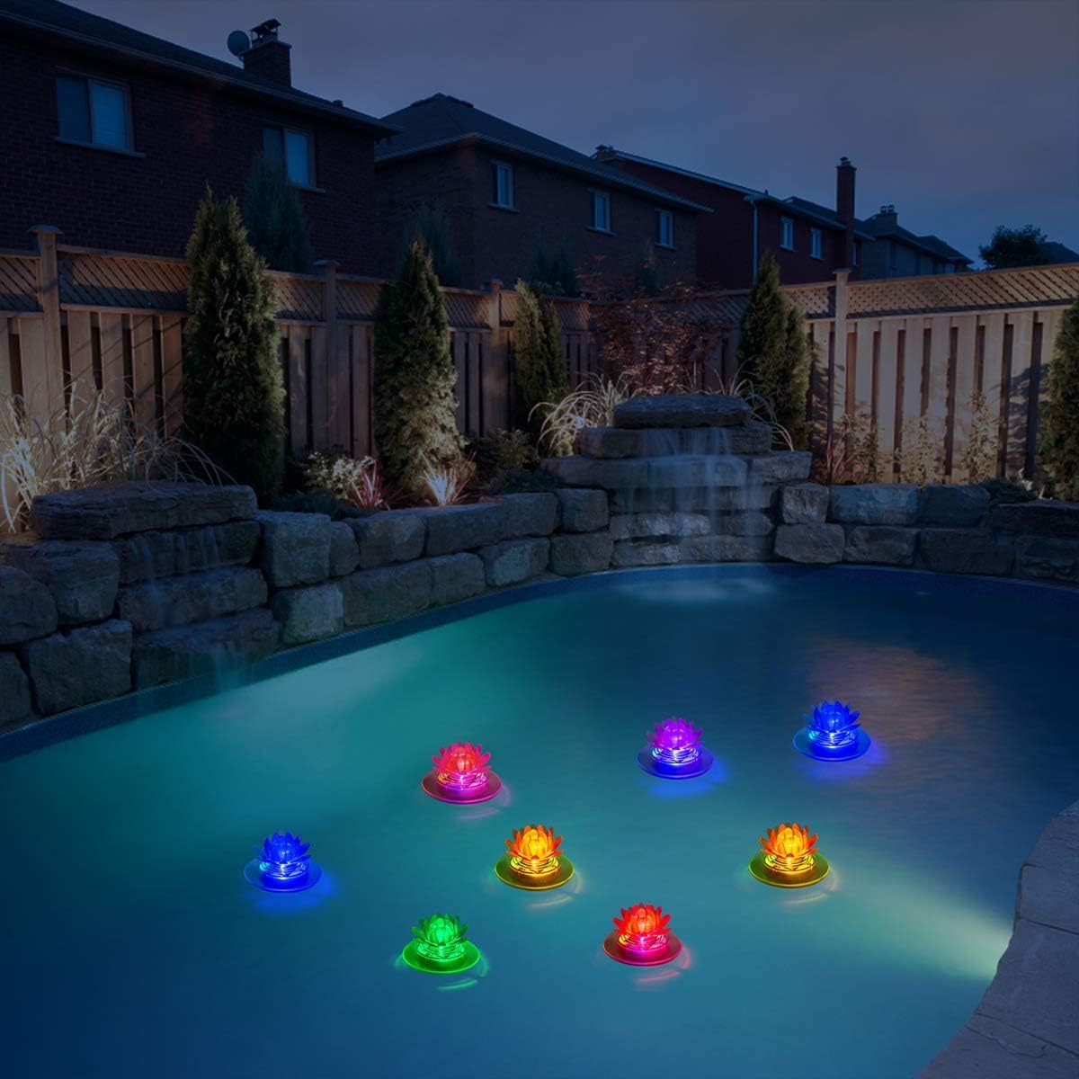 pearlstar color-changing LED floating light enhances night pool scenes