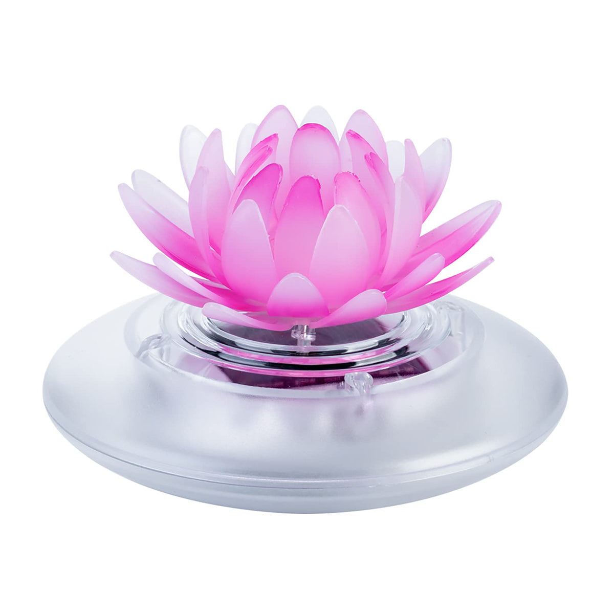 Pearlstar lotus floating light in pool creating ambient glow for evenings