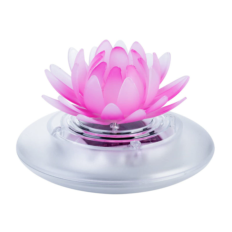 Pearlstar lotus floating light in pool creating ambient glow for evenings