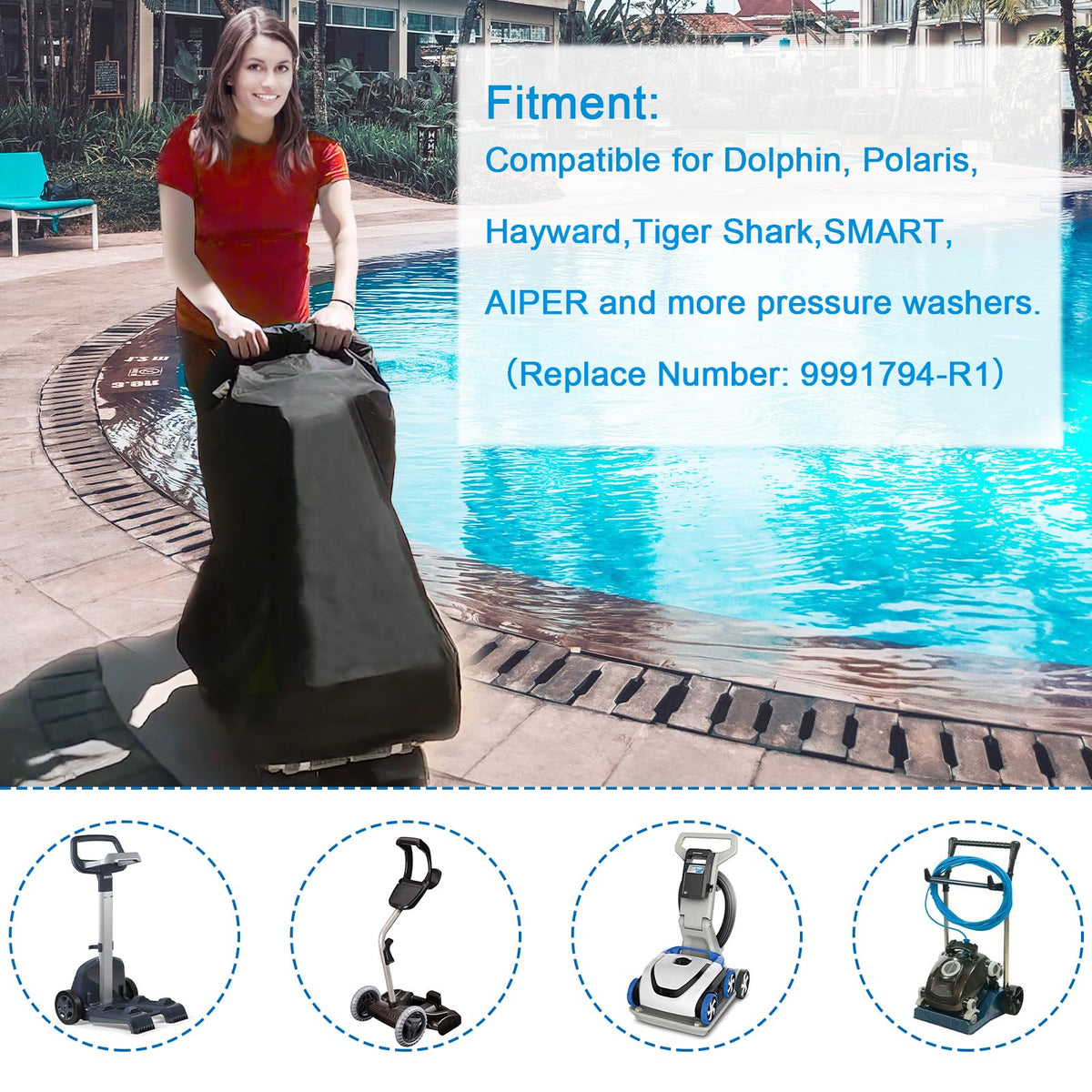 PEATOVIE Dolphin pool vacuum cover is sunproof and weatherproof for durable use.