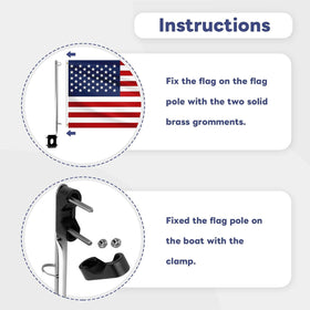 Flag mounted on rail during windy harbor scene, showing secure attachment.
