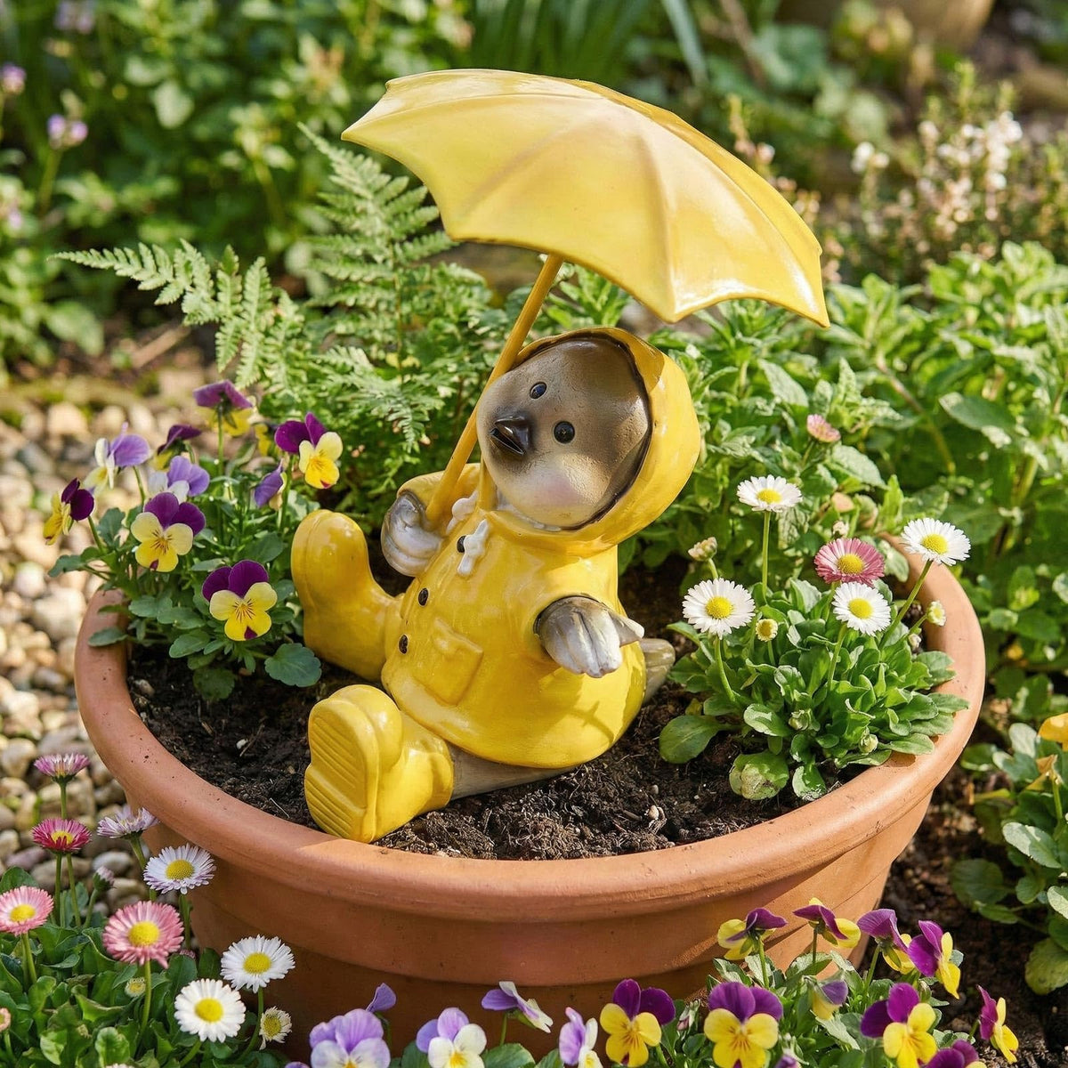 pechpell chick planter accessory brightens garden beds and patio corners