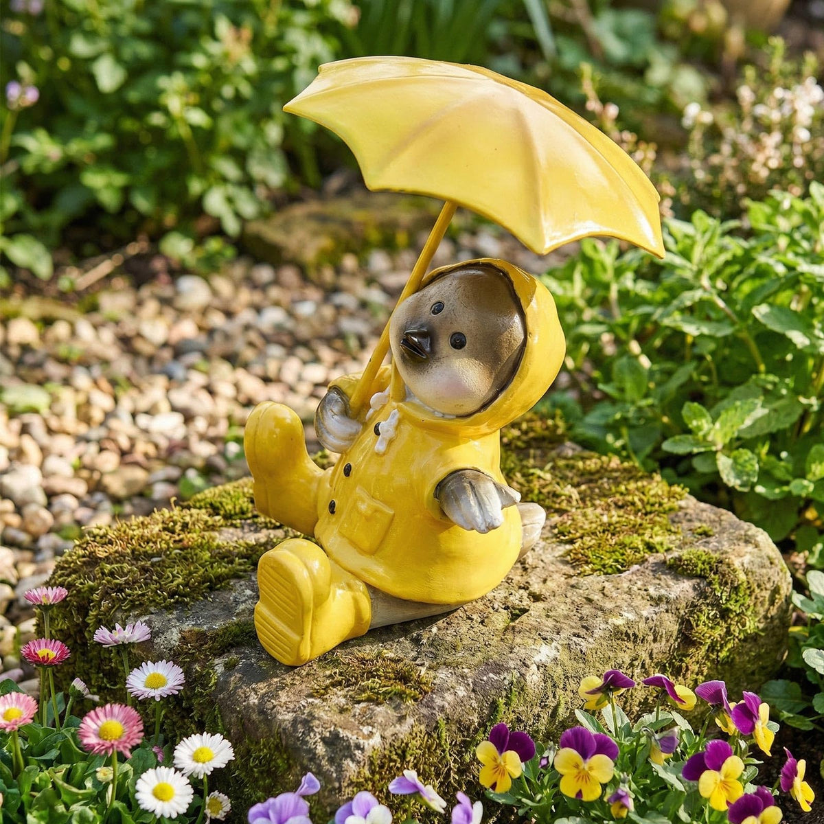 pechpell yellow raincoat chick stands out as a playful gift accent