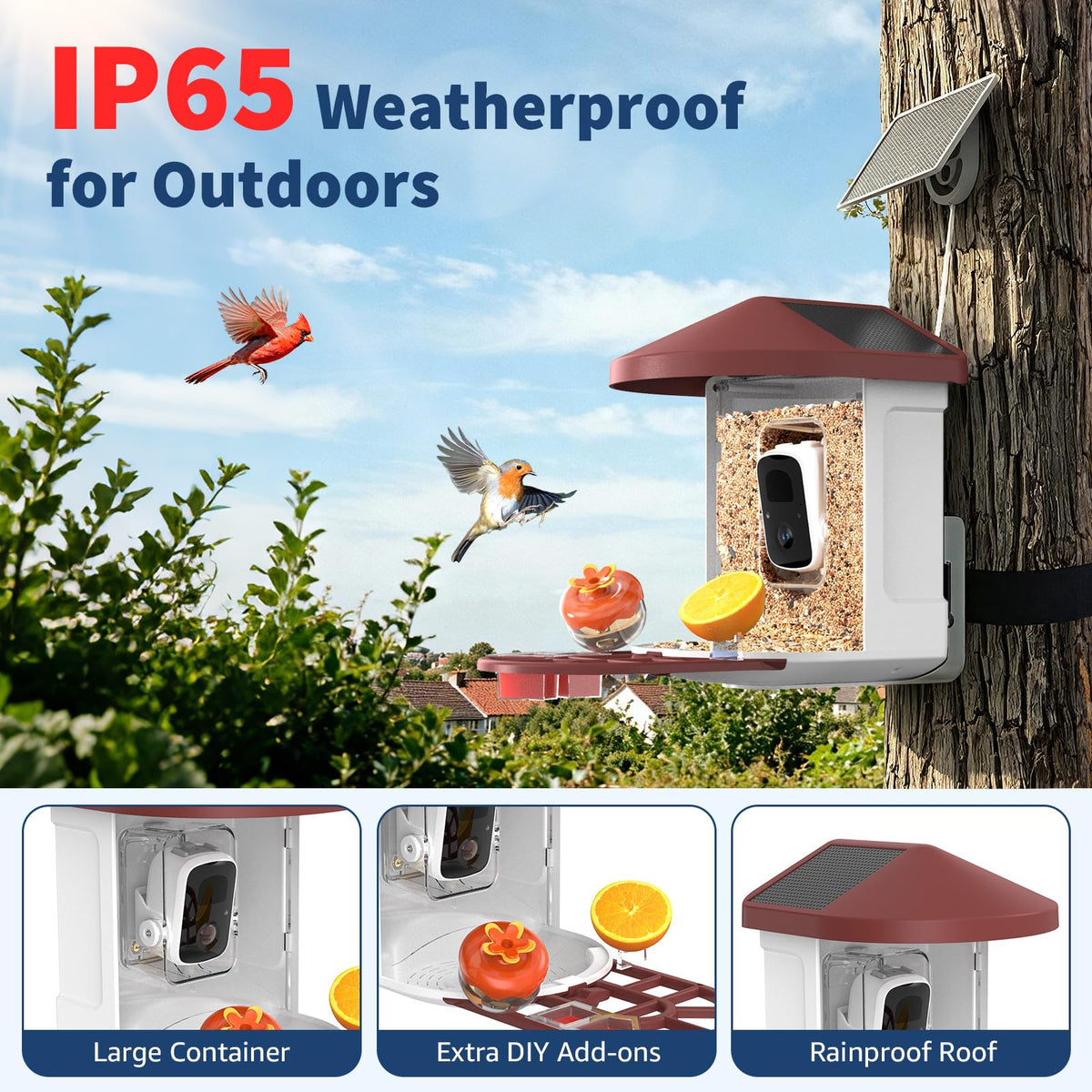 PeckCam IP65 weatherproof housing protecting seeds and electronics