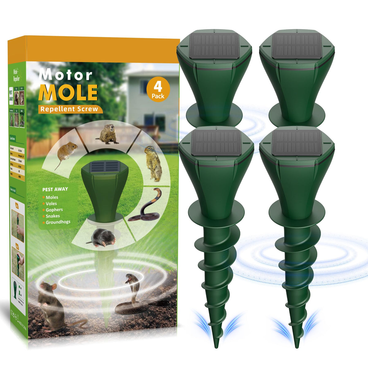Peepst solar mole repellent protects lawns using an outdoor panel.