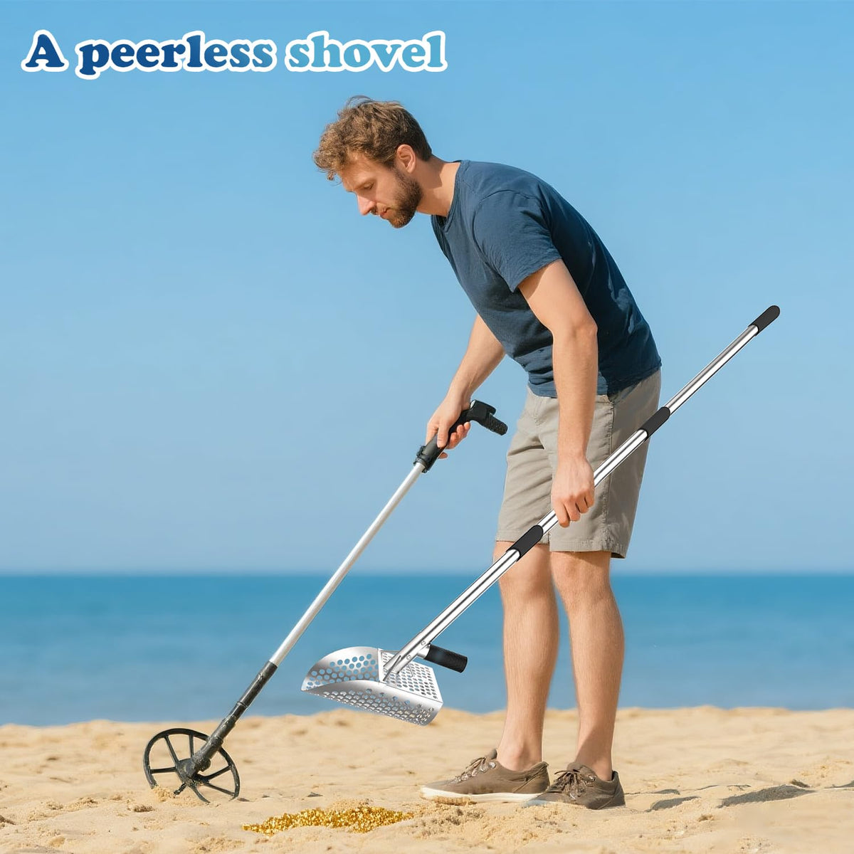 Peerless Shovel multi-use tool supports detecting, gold prospecting, and archaeology.