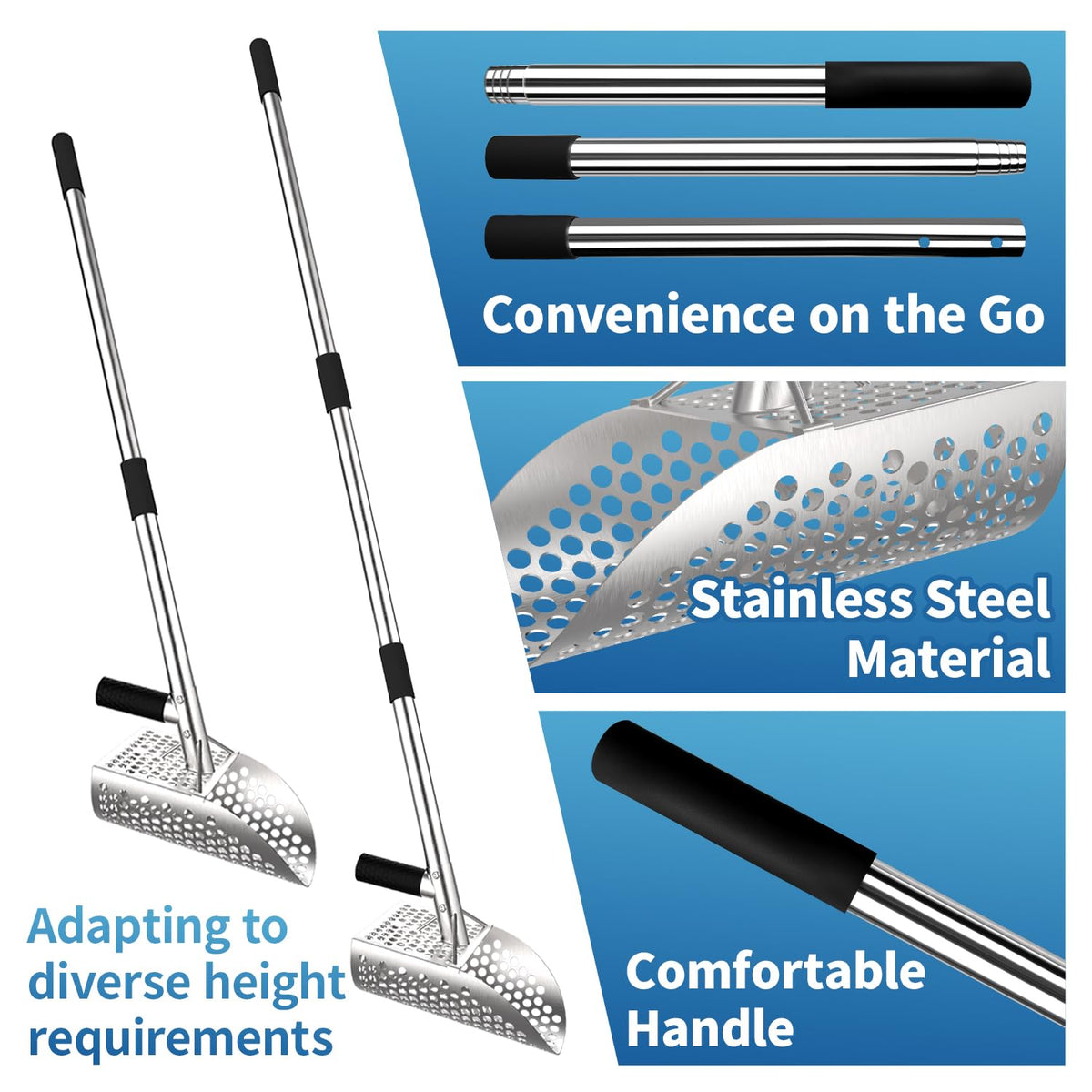 Peerless Shovel ideal for underwater sand scooping during treasure hunts.