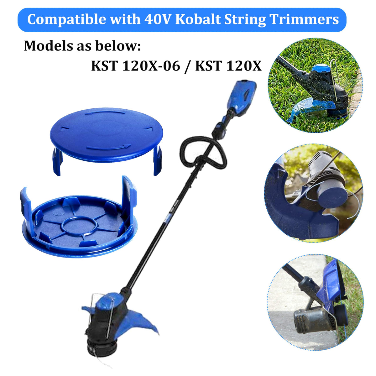 PEHUAP blue cap cover fits Kobalt 120X and 120X-06 40V trimmers for easy maintenance.
