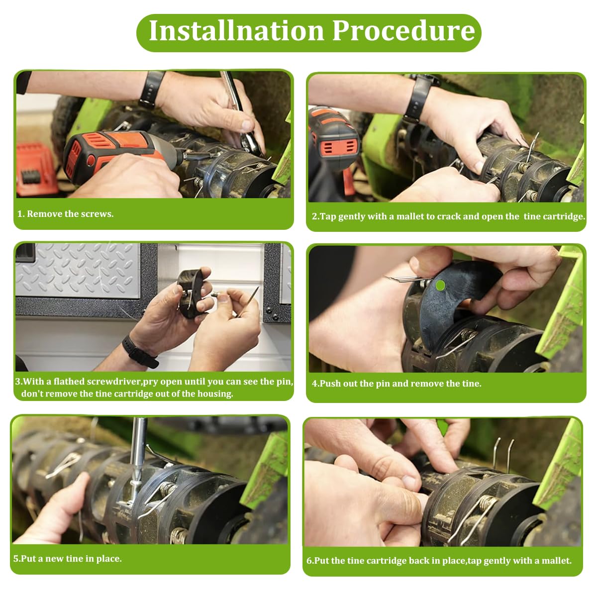 Easy 10-minute installation with no tools required for tines swap