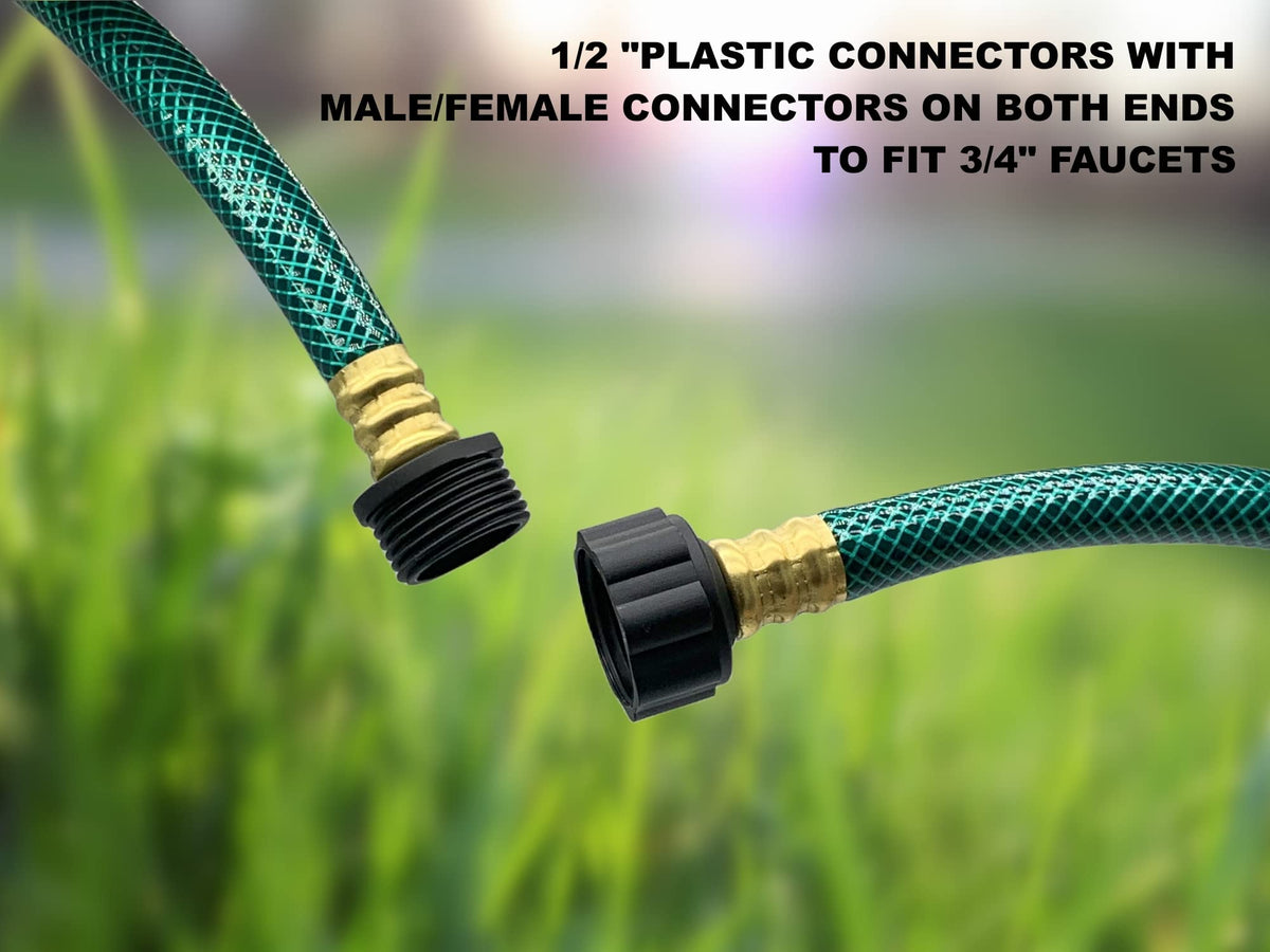 PEISONGFEI flexible PVC-covered hose ready to maneuver around shrubs and planters.