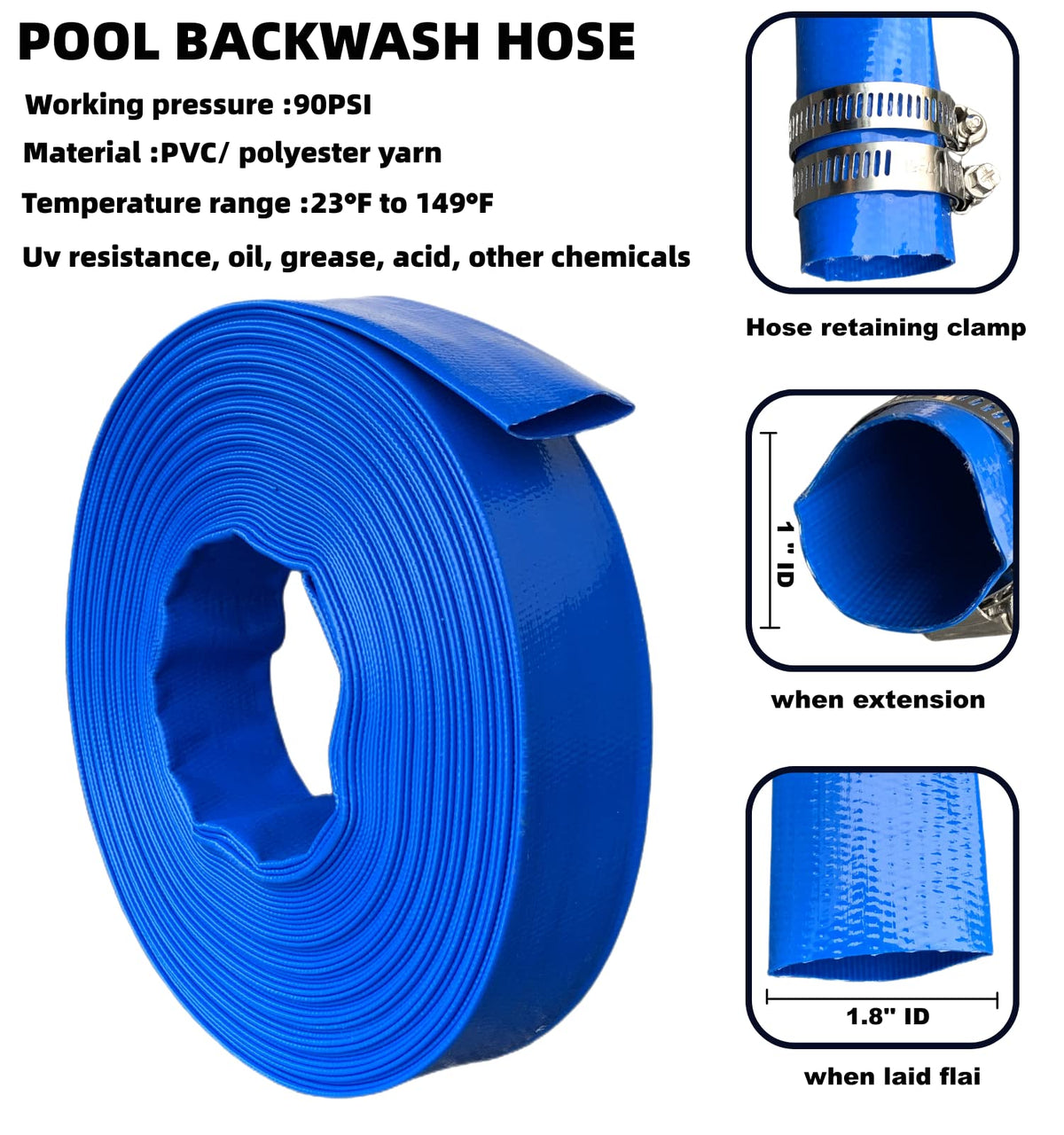 PEISONGFEI heavy-duty vinyl backwash hose withstands sun and cold.