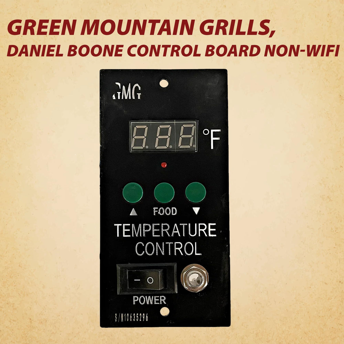 Pellethead GMG Daniel Boone Choice board closeup highlights reliable 3-button control interface