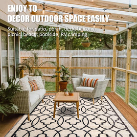 Pendolr outdoor rug durable polypropylene surface withstands heavy foot traffic.
