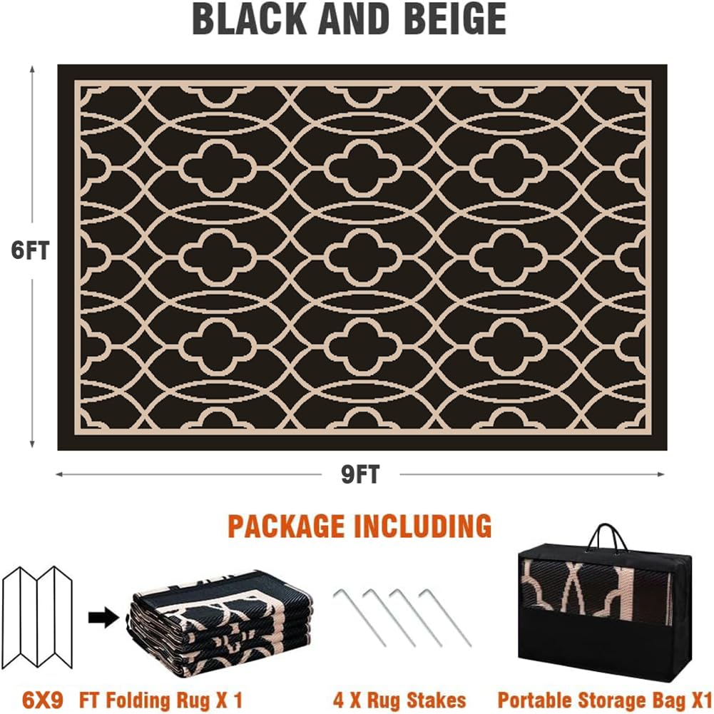 Pendolr outdoor rug reversible pattern offers two decor styles.