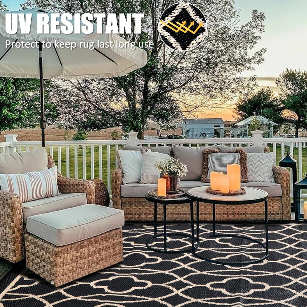 Pendolr outdoor rug UV-protected surface reduces sun damage.