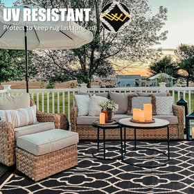 Pendolr outdoor rug UV-protected surface reduces sun damage.