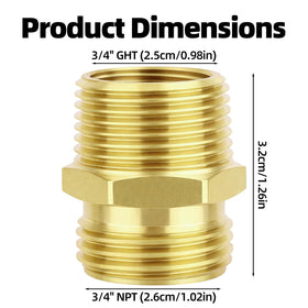 Penitue brass adapter 3/4 inch GHT to 3/4 inch NPT joins hoses and pipes