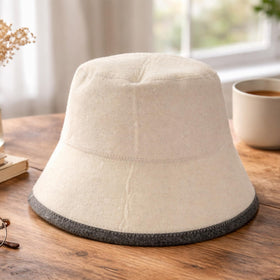 Penitue white wool sauna hat front view with breathability