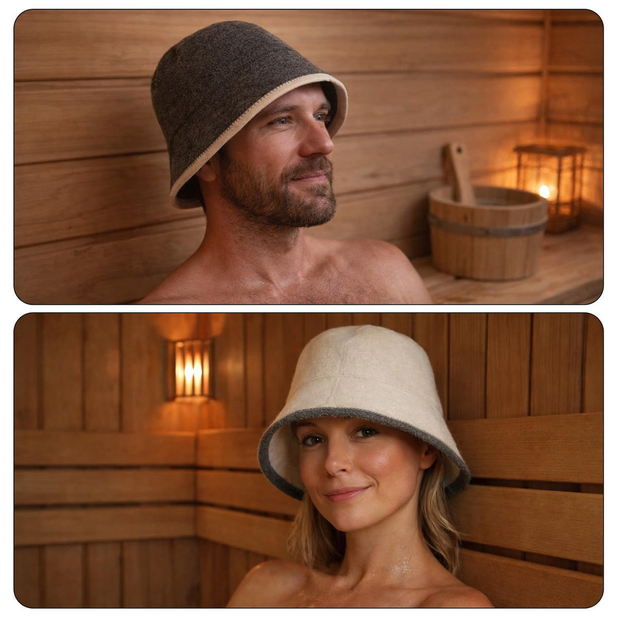 Penitue white wool sauna hat side view shielded head heat