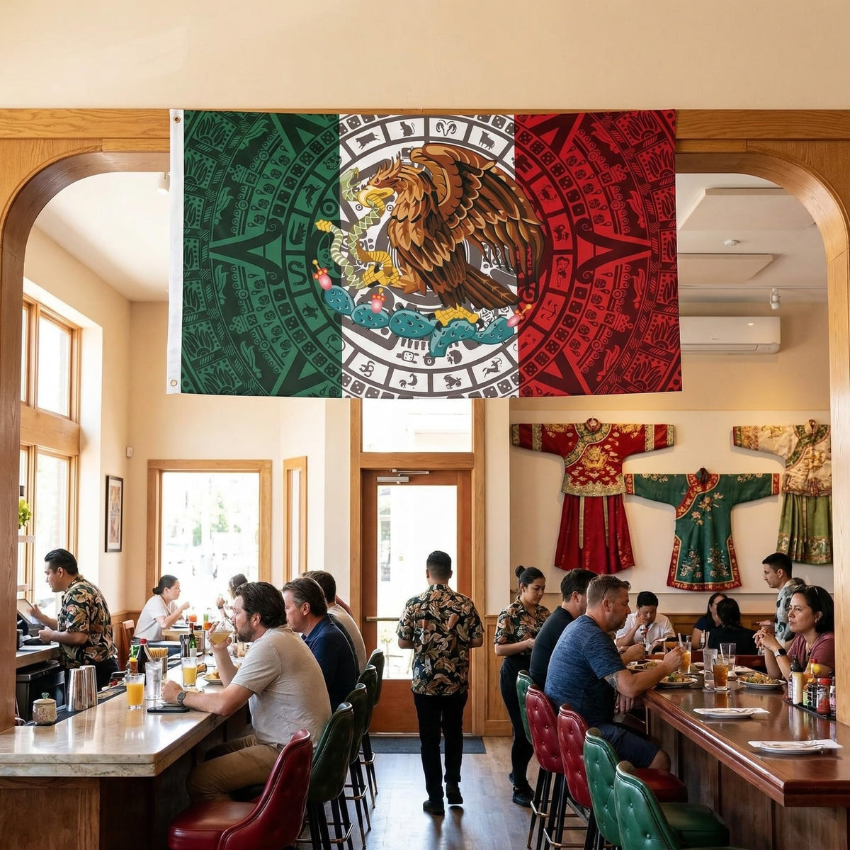 PennantHue fade-resistant banner highlights bright Mexican flag colors for any setting.